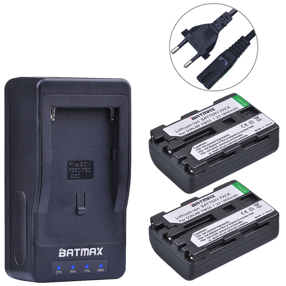 Аккумулятор Batmax 2pc NP FM50 FM50H + светодиодное сверхбыстрое зарядное устройство для Sony