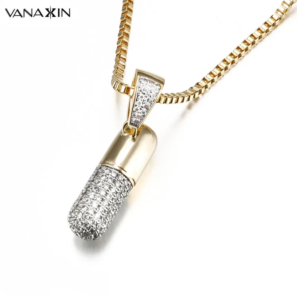 VANAXIN, модная Хрустальная капсула, Кулон, Ожерелье для мужчин/женщин, серебро/золото, ювелирное изделие, хип-хоп ожерелье, цепочка, ожерелье