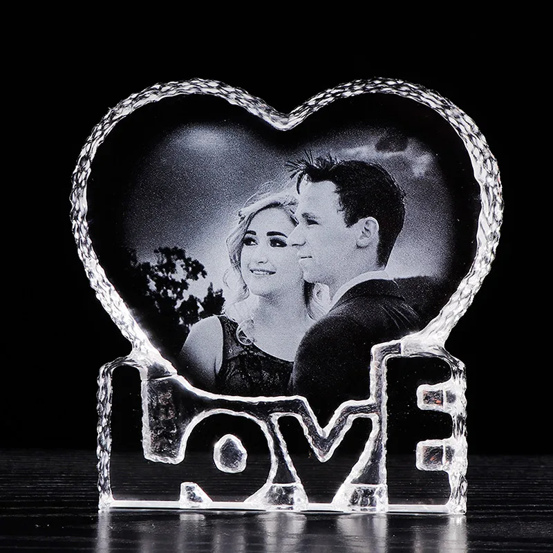 Laser engraving Персонализированная Хрустальная фоторамка романтическое сердце Лазерная рамка с выгравированным изображением Свадебный фотоальбом индивидуальный сувенир подарок - Цвет: Laser engraving