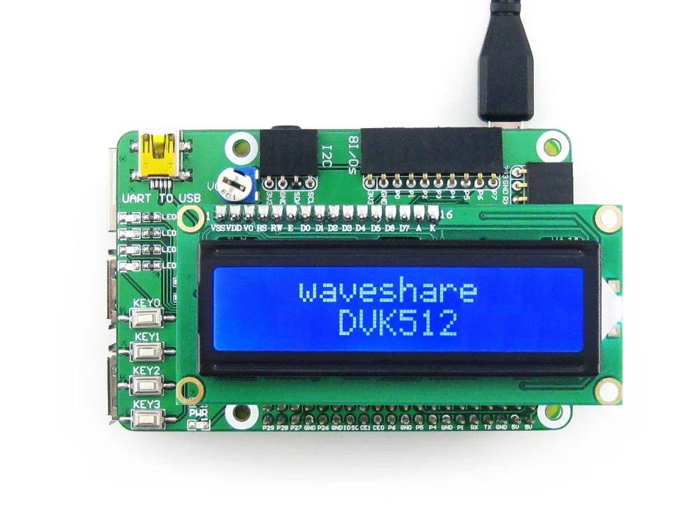 Waveshare DVK512 Плата расширения/оценки для Raspberry Pi 1A +/B +/2B +/3B/3B + UART/SPI/I2C/8I/Os/LCD1602 интерфейс