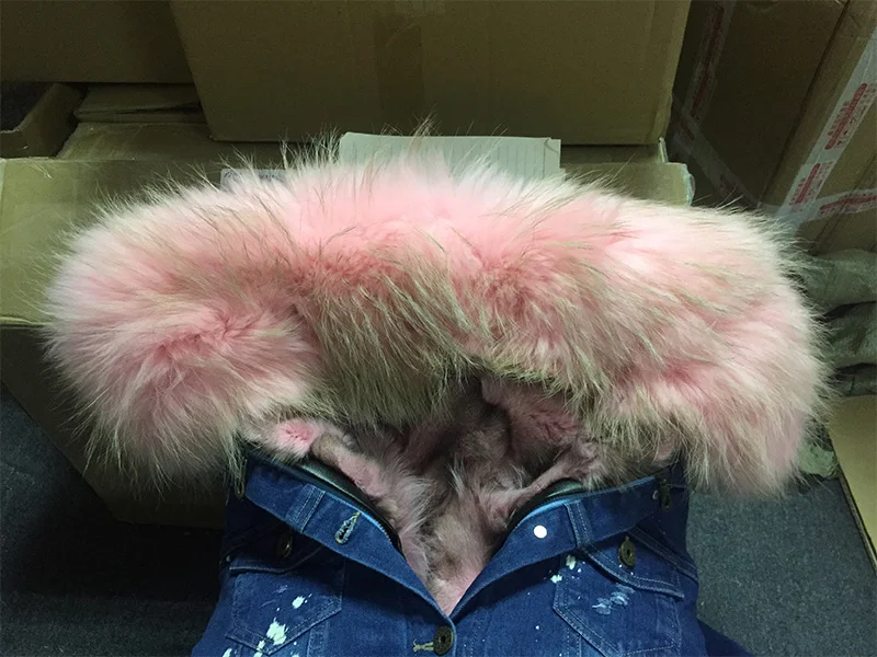Подкладка из натурального Лисьего меха джинсовая куртка пальто parka100% большой воротник из меха енота Женское зимнее пальто джинсовая куртка