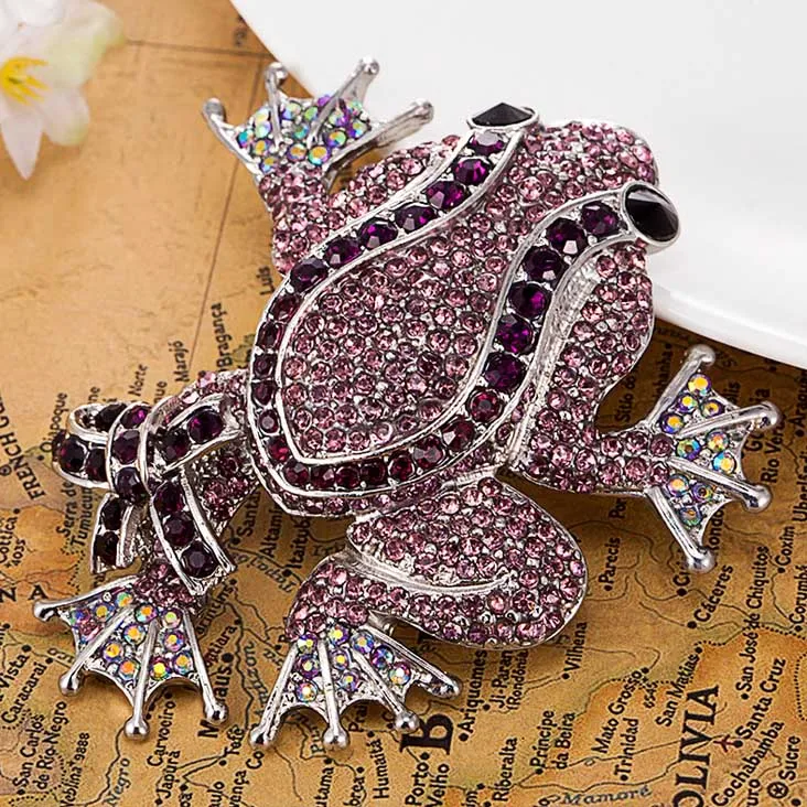 Rhodium Violetta Броши лягушка большого размера, брендовая Винтажная Брошь Для Мужчин, Ювелирные изделия, модные броши со стразами, броши для женщин, красивая свадебная заколка, брошь - Окраска металла: Rhodium Violetta