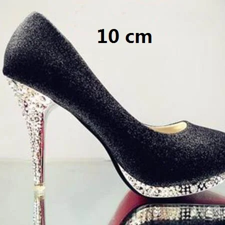 black 10 cm Женские свадебные туфли с украшением в виде кристаллов; женские свадебные вечерние красные туфли на высоком каблуке; пикантные женские туфли-лодочки; блестящие белые свадебные туфли - Цвет: black 10 cm