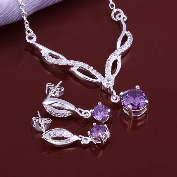 Комплекты ювелирных изделий из стерлингового серебра серебряные фиолетовые
