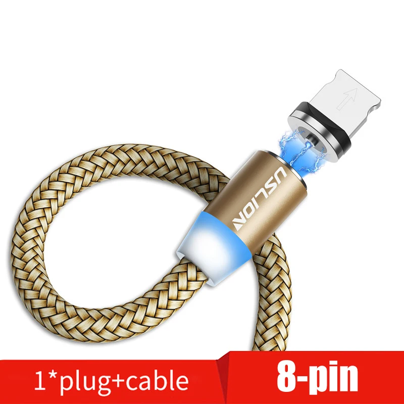 Gold 8-Pin USLION Магнитный Micro USB кабель для samsung S10 S9 type-c Зарядка для iPhone XS XR 8 7 магнит Зарядное устройство usb type C кабели - Цвет: Gold 8-Pin