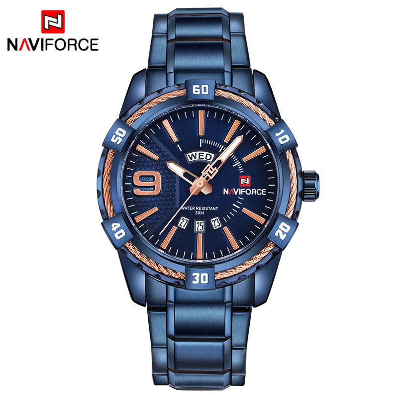 Мужские часы naviforce Элитный бренд спорт полный сталь кварцевые наручные для