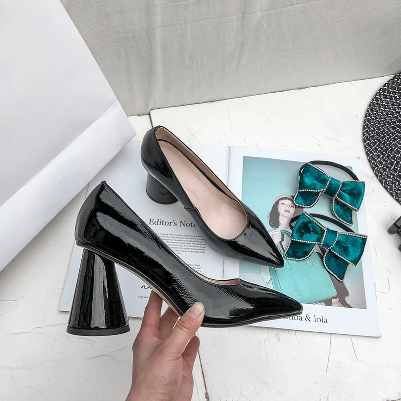 Туфли лодочки женские из натуральной кожи заостренный носок высокий каблук со