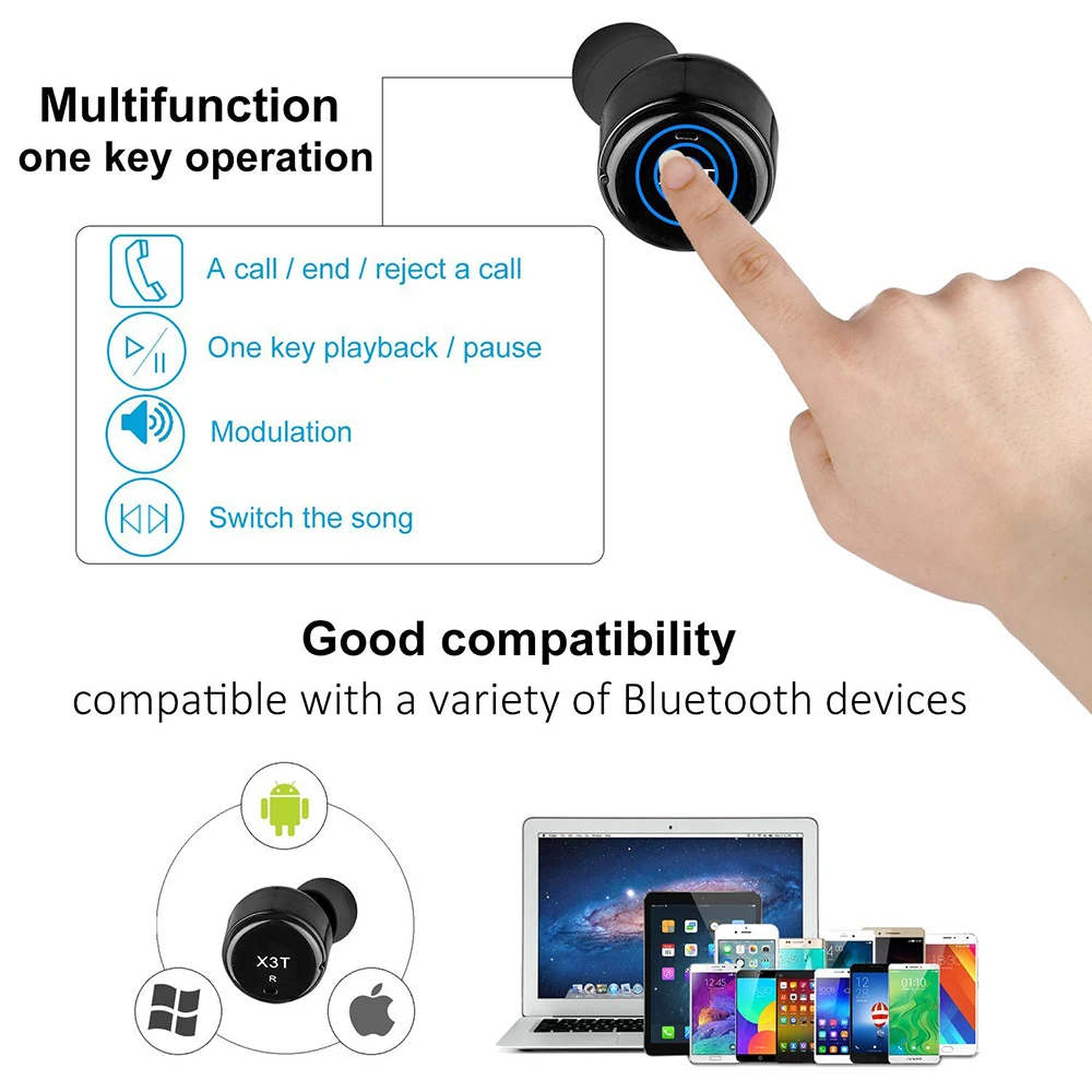 OKCSC TWS X3T сенсорная кнопка Bluetooth наушники беспроводные с микрофоном мини-гарнитура w/Спортивная зарядная комната для i'Phone samsung Android
