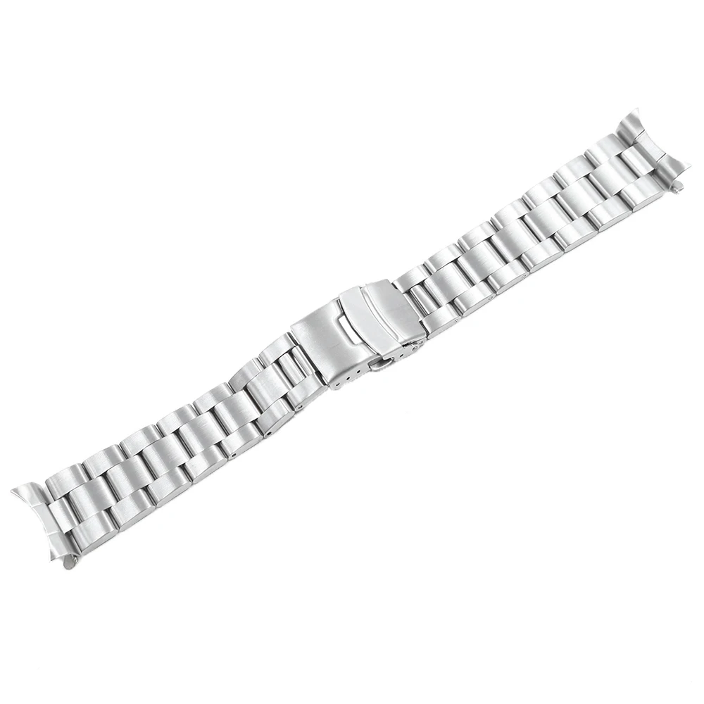 Rolamy 20 22mm Silver Brushed Hollow Curved End Solid Links Replacement Watch Band Strap Bracelet Double Push Clasp For Seiko