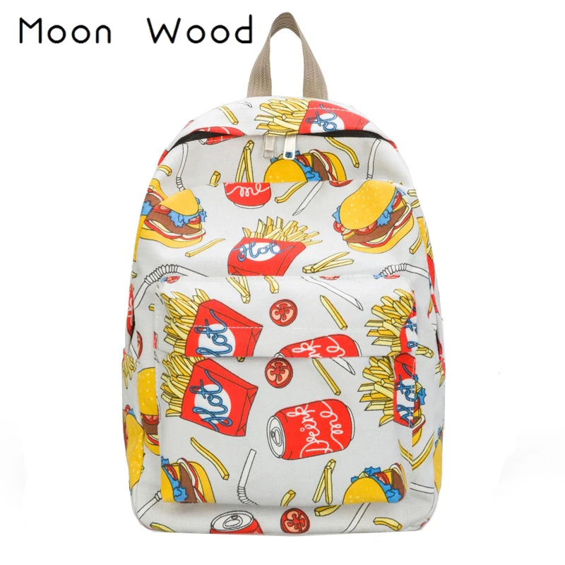 Moon Wood Fun рюкзак с принтом гамбургеров и картофеля фри женский холщовый