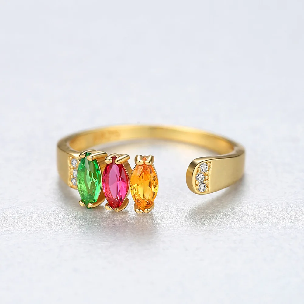 CZCITY Gold Plated 925 Sterling Silver Adjustable Cuff Rings for Women Multi-color CZ Stone Female Wedding Bijouxme Gift | Украшения и