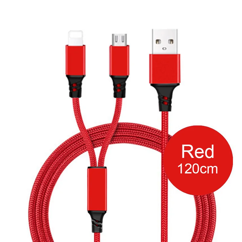 2 in 1 120CM Red 3 в 1 2 в 1 usb type C Micro 3A быстрое зарядное устройство кабель для iPhone XS Max X XR 5S 6 6S 7 8 Plus samsung S10 Android телефон провод шнур - Цвет: 2 in 1 120CM Red
