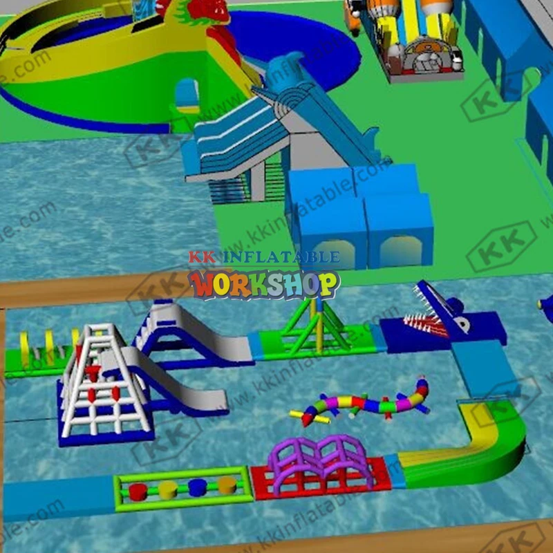 Kopen Aangepaste Oem Odm Fabriek Opblaasbare Grond Water Park Opblaasbare Thema Park Project