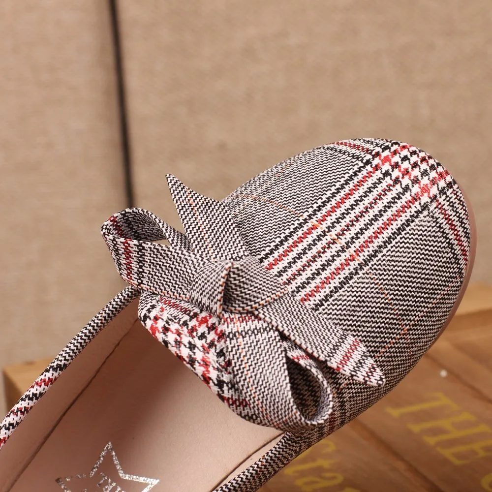 New Spring Autumn Girls Shoes All-match Kids Fashion Children Princess Lady With Bow-knot Flats Striped Grid | Детская одежда и