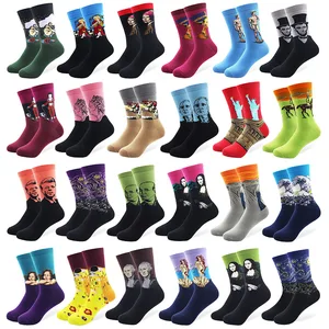 1 пара рисованных носков для мужчин и женщин, новинка, скейтборд, веселые цветные хлопковые носки, ретро носки Ван Гога, масляные всемирно известные носки с живописи