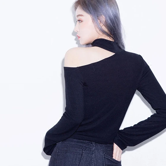 Spring Autumn Women Knitting Jumper Pullover Black Long Sleeve Half Collar Chunky Choker Sexy Sweaters Knitted pull femme | Женская