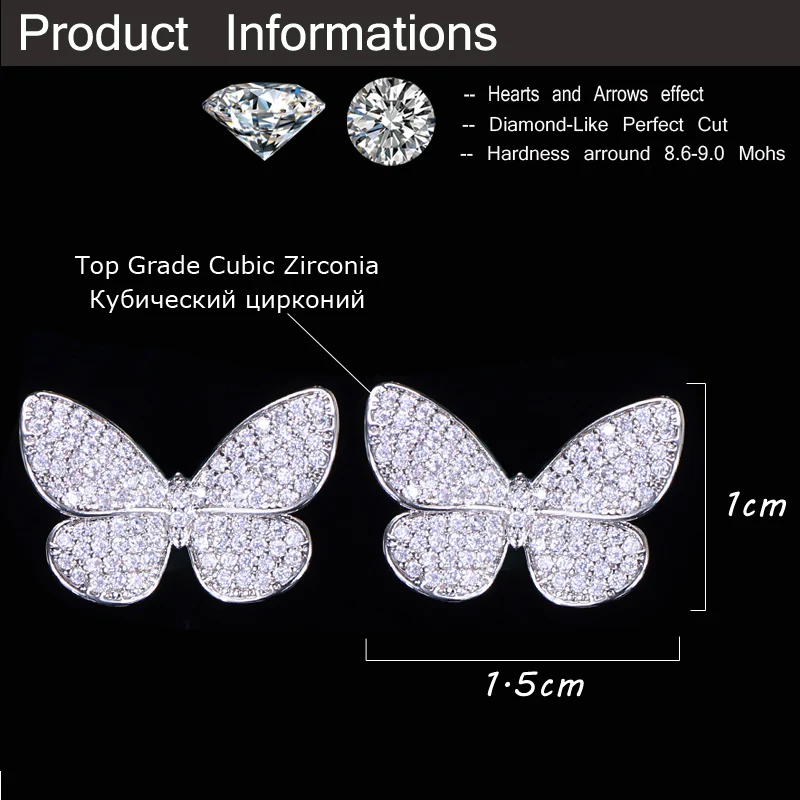Милые Модные женские ювелирные изделия cwwzircon в форме бабочки|cubic zirconia stud earrings|fashion