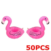 50 pieces swimming pool accessarie inflatable flamingo swimming rings swimming drink holder float bath toy for kids party supply