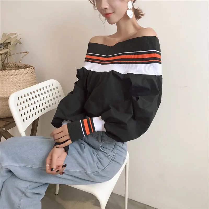 Hzirip Для женщин открытыми плечами полосатый Топы корректирующие Модная рубашка