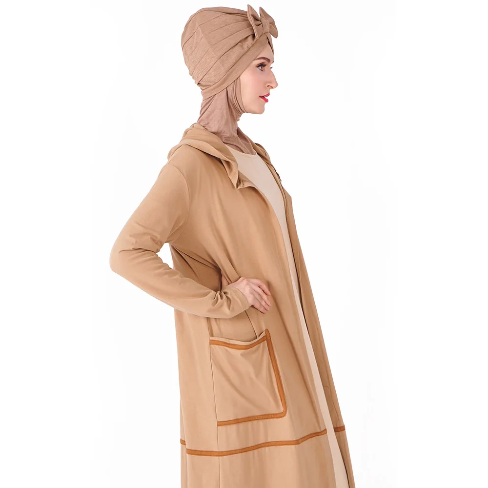 Женское мусульманское платье с капюшоном и открытой передней частью Abaya в Дубае