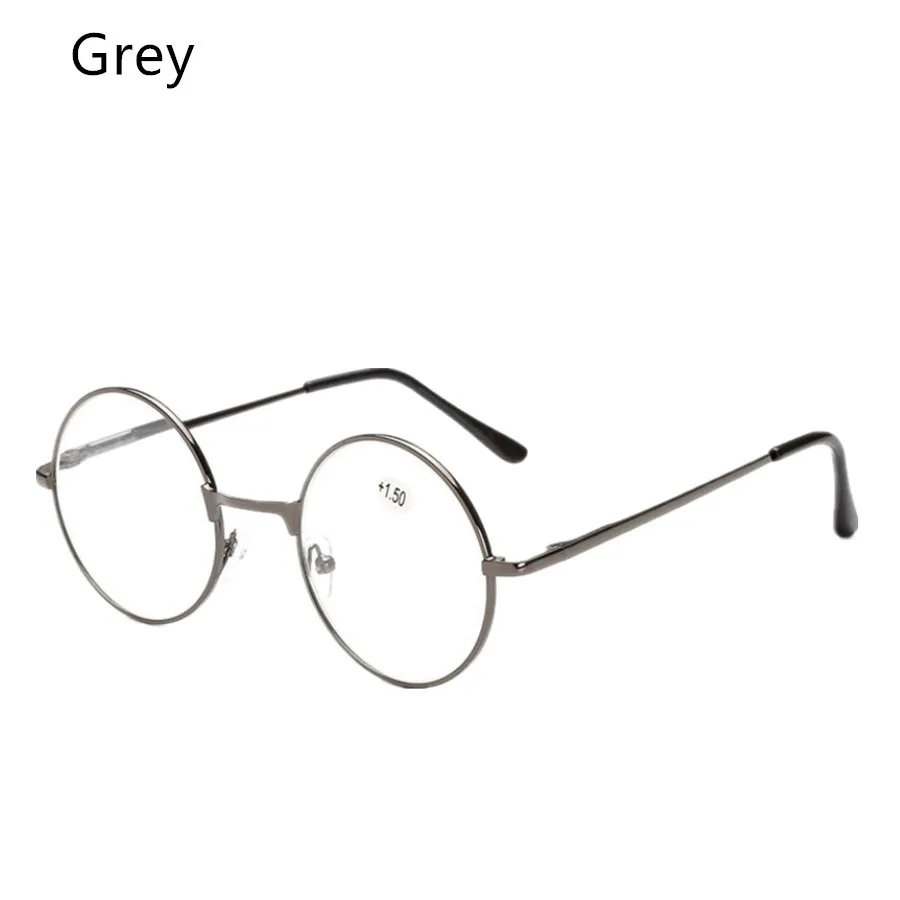 Grey Круглые металлические рамки для чтения, очки для чтения для мужчин и женщин, ретро очки Гарри Поттера, регулируемые удобные очки для дальнозоркости, очки - Цвет оправы: Grey