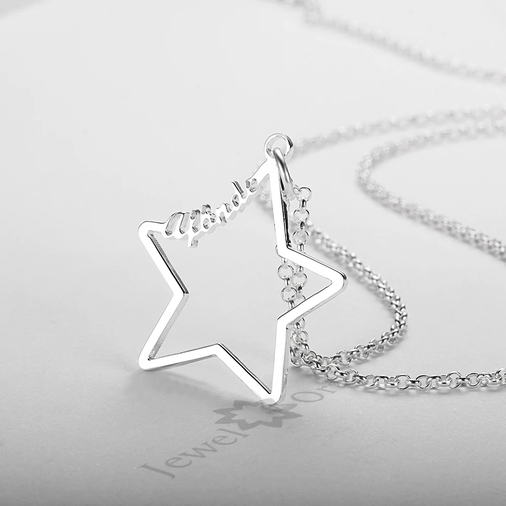 Ожерелье из серебра 925 пробы с полыми звездами 3 цвета|star silver|silver boxgift with box |