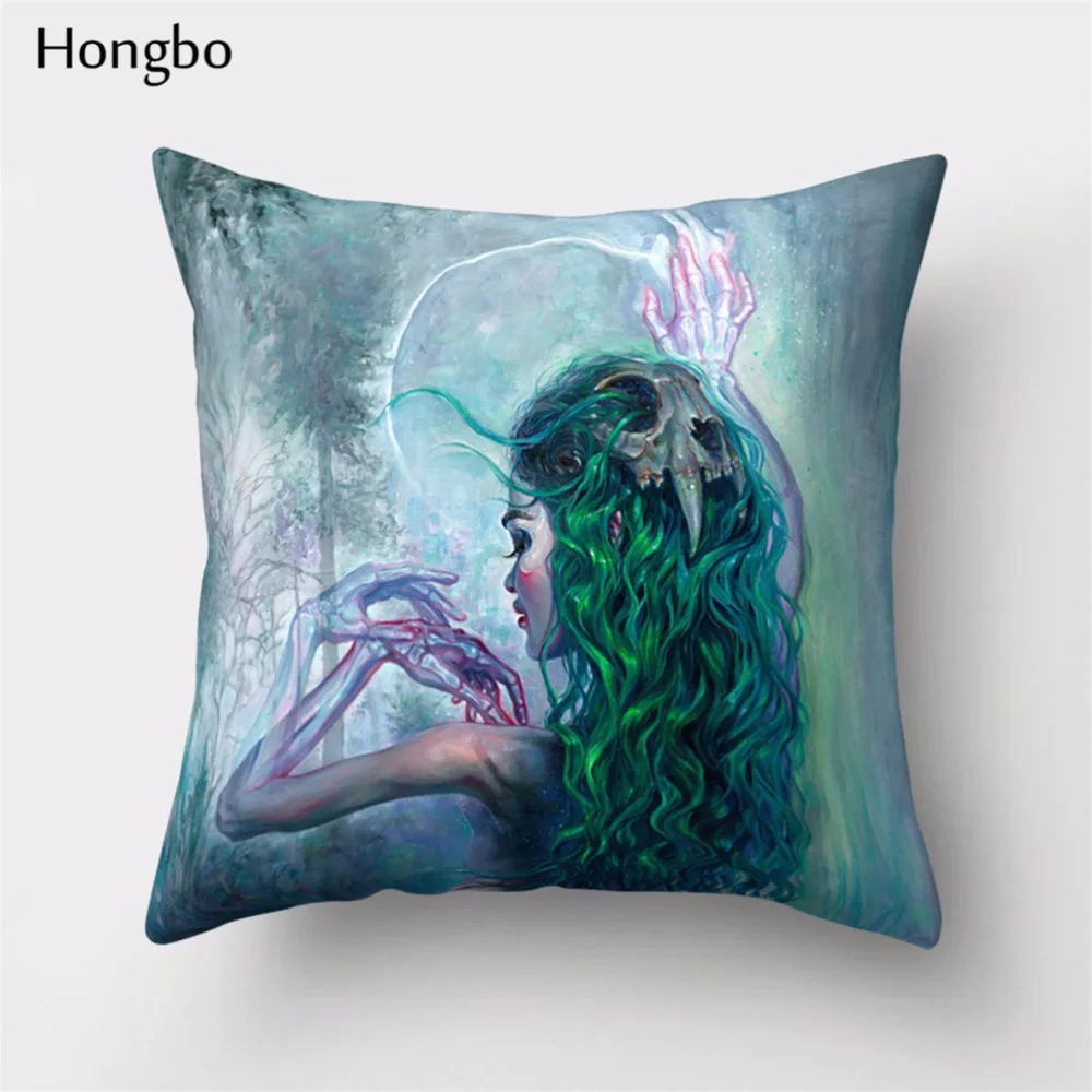 Hongbo, 1 шт., Женская Подушка с черепом, птица, сова, для девочек, узор, домашний декор, декоративные подушки, наволочка, наволочка