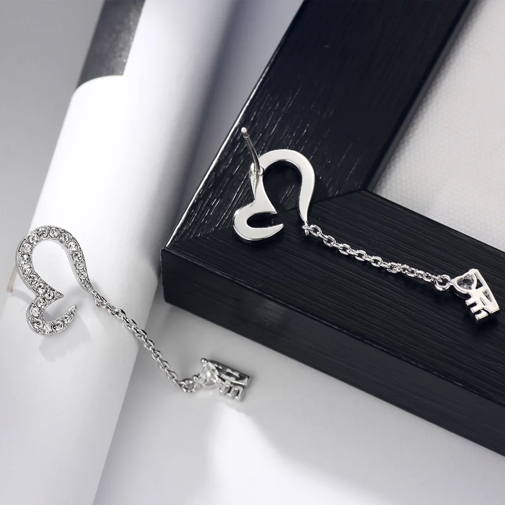 Neoglory Австрия Стразы посеребренные модные серьги подвески в форме сердца