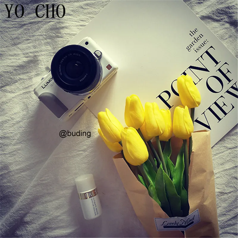 

YO CHO 31pcs/lot Mini Tulips Flowers PU Flores Artificiales Wedding Farmhouse Paty Decor Graduation Gift Real Touch Flower DIY