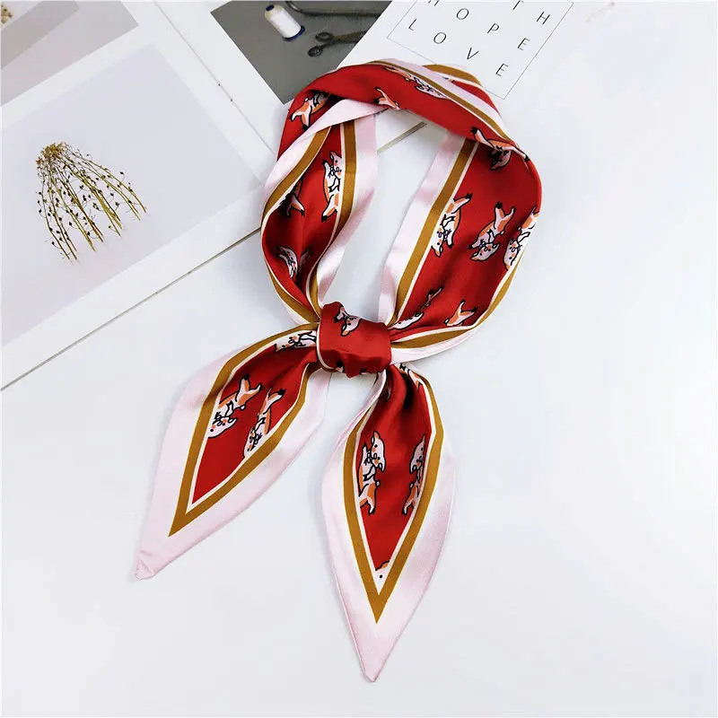 04 Fashion Hair Scarf For Women Neckerchief Cute Tie Wrist Ribbons Print Silk Satin Bag Scarfs Long Skinny Scarves For Ladies - Цвет: 04