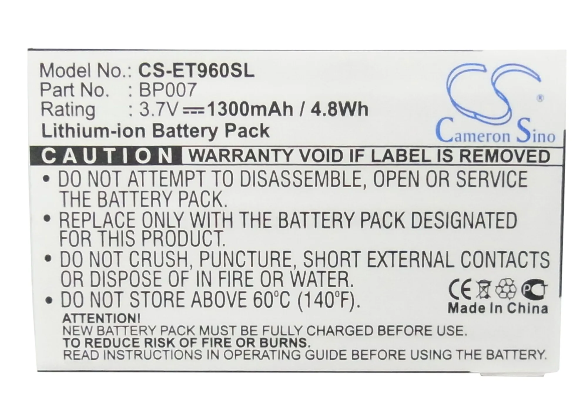 Аккумулятор Cameron Sino 1300 мАч BP007 для Lenovo ET960|1300mah battery|cameron sinobattery for lenovo |