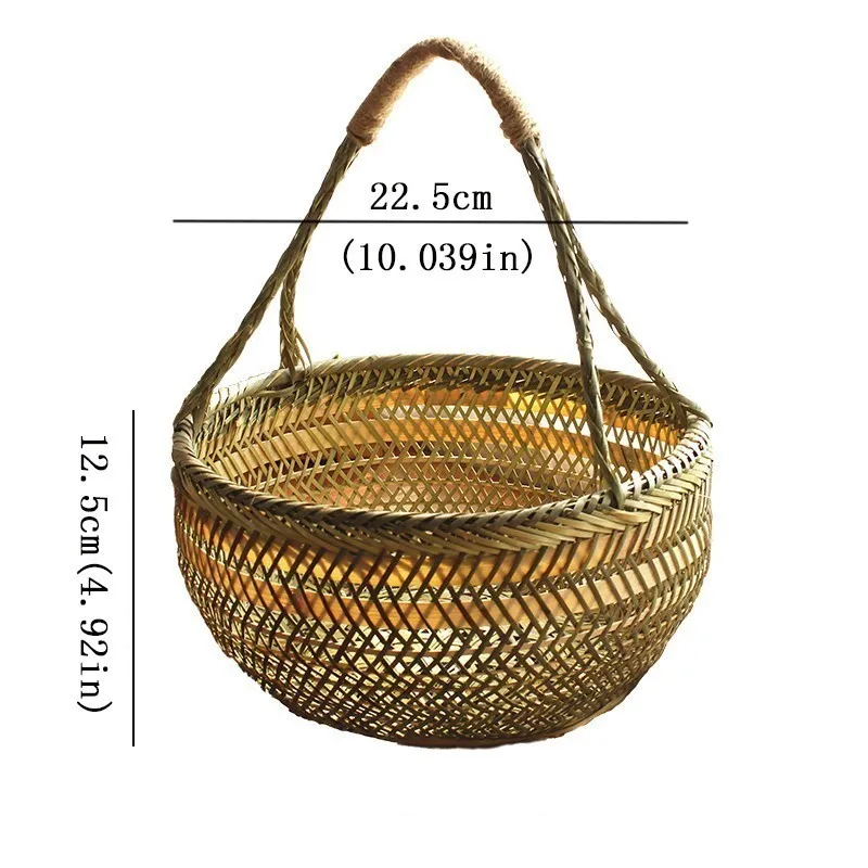 22X12L064S Плетеная бамбуковая корзина ручной работы плетеная большая соломенная ротанговая круглые корзины для фруктов еда Хлеб овощи кухонный Органайзер - Цвет: 22X12L064S