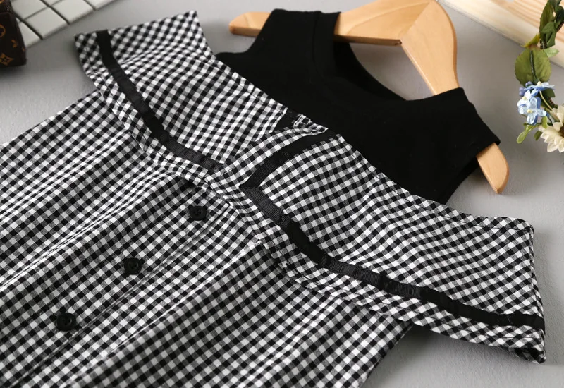 YorkZaler платье для девочек с открытыми плечами черные клетчатые Детские платья