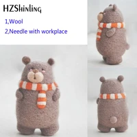 non finished felt creative cute happy bear toy doll wool felt poked kitting non finished handcarft wool felting material package