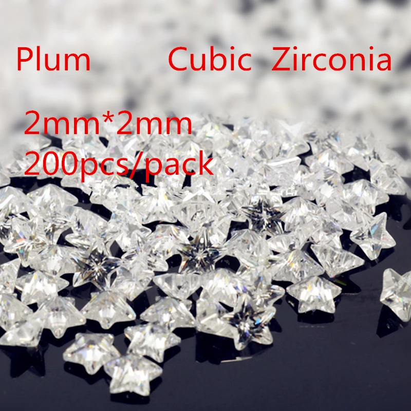 

MRHUANG 200pcs/pack Plum/STAR Zircon 2*2MM AAA Grade STAR Shape Cubic Zirconia DIY Jewelry Findings Supplies Free Shipping