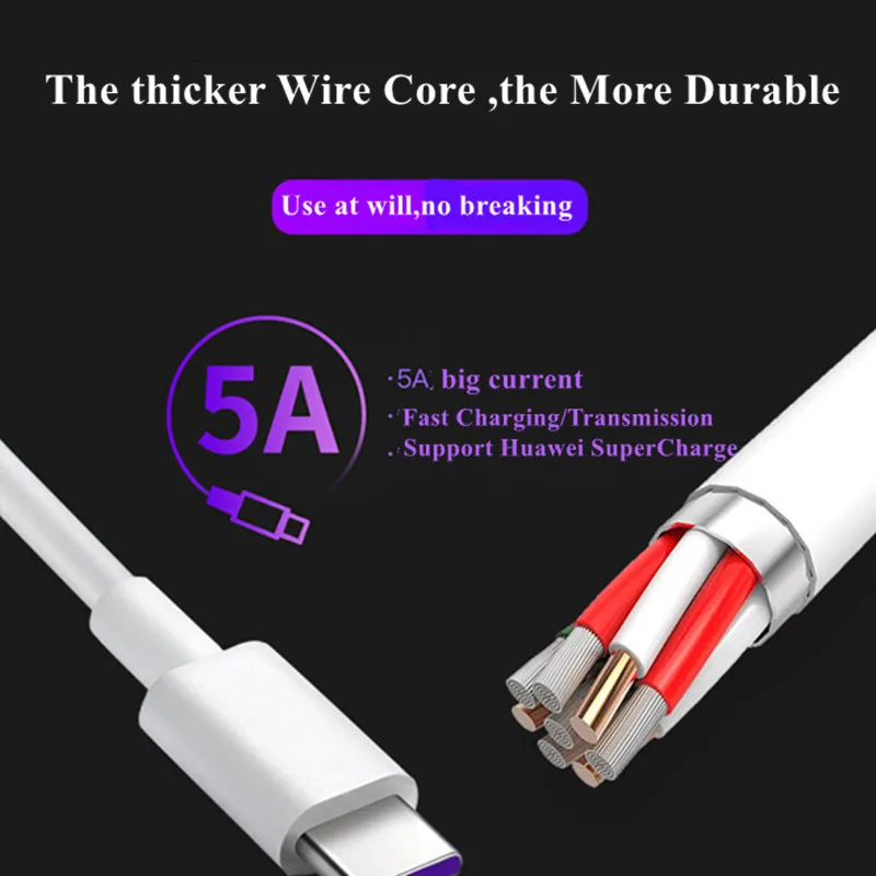 Кабель USB Type C 5A для Huawei P30 P20 Mate 20 Pro кабель быстрой зарядки QC3.0 USBC телефонный шнур