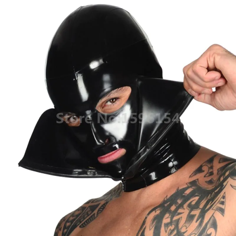 Sexy Latex Hood Butterfly Pattern Fetish Black Enclosure Mask LM160 | Тематическая одежда и униформа