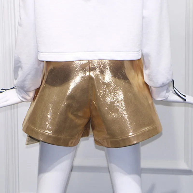 

Fashion Women Two Piece Top And Skirt Set Hooded Striped Patchwork Long Sleeve Short Sweatshirt Golden Asymmetrical Mini Skirts