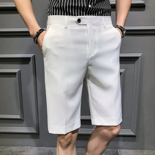 Короткий костюм брюки мужские платья брюки красные пятые Брюки Slim Fit Королевский синий Pantalon Slim Homme летние шорты Calca Social casual - Цвет: Белый
