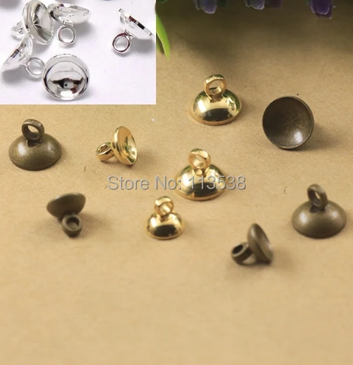 Freeship 1000pcs 8mm bronze, silver, gold color metal cap pendant connector bead cap, jewelry accessory for glass cover vial DIY