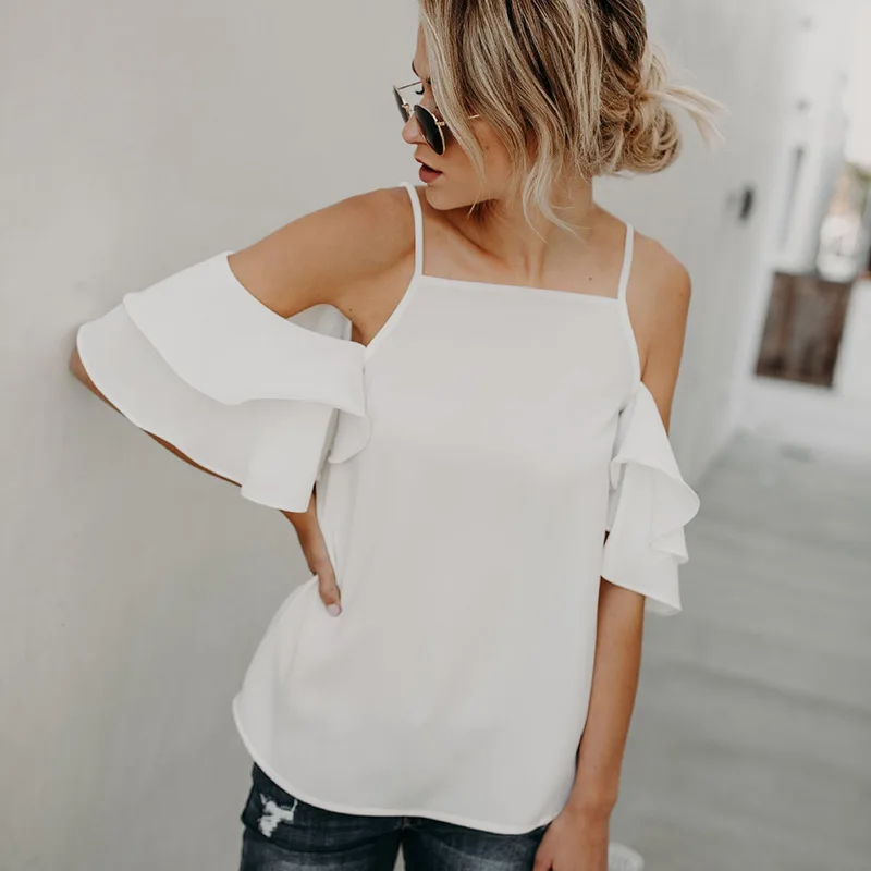 Женские блузки 2018 шифоновые с оборками и рукавами Повседневные рубашки женские