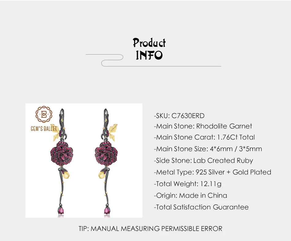 GEM'S BALLET 1.76Ct натуральный родолит Гранат Серьги 925 пробы серебро ручной работы цветок висячие серьги для женщин хорошее ювелирное изделие