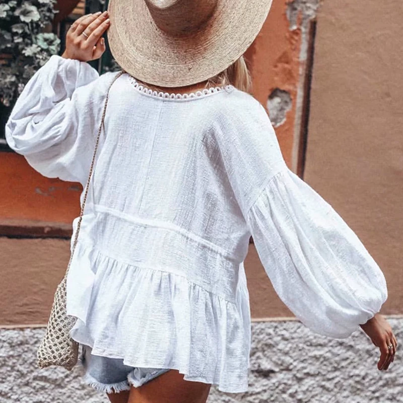 NLW винтажная белая блузка на шнуровке для девочек 2019 летние новые Топы и блузки с v