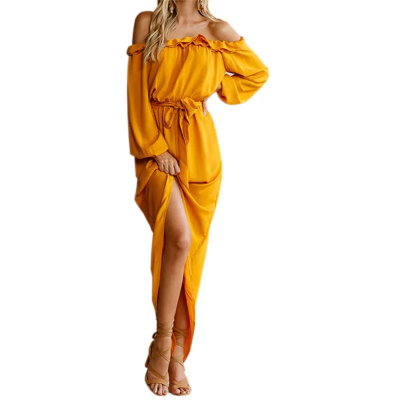 Лето 2019 Boho Длинное Платье Макси женское сексуальное бандаж голые плечи платья