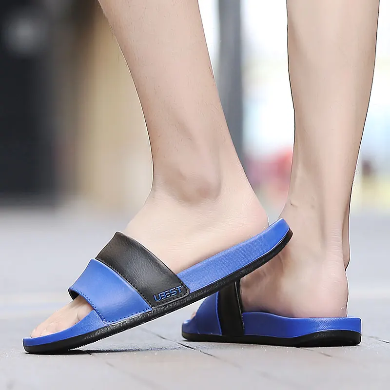 Mens Summer Casual Leisure Slip-on Fashion Shoes Lightweight Eva Flat Anti-slip Hard-wear Slippers Beach Swimming Indoor Slides