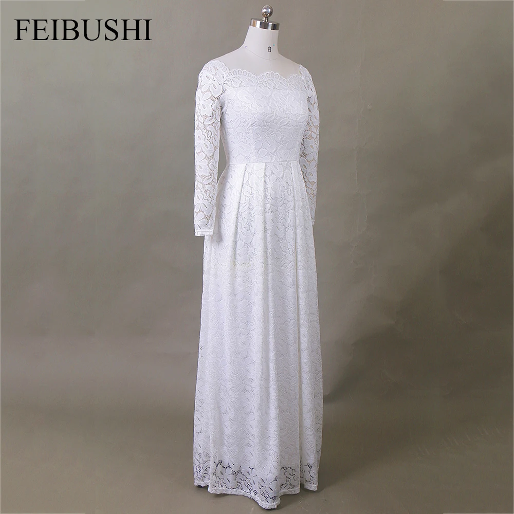 FEIBUSHI белые кружевные платья с открытыми плечами, с вышивкой, сексуальные женские, с длинным рукавом, повседневные, вечерние, вечерние, официальные, макси платья размера плюс