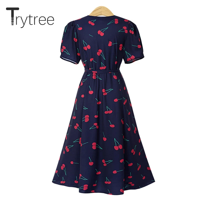 Платье Trytree женское повседневное с принтом вишни треугольным вырезом