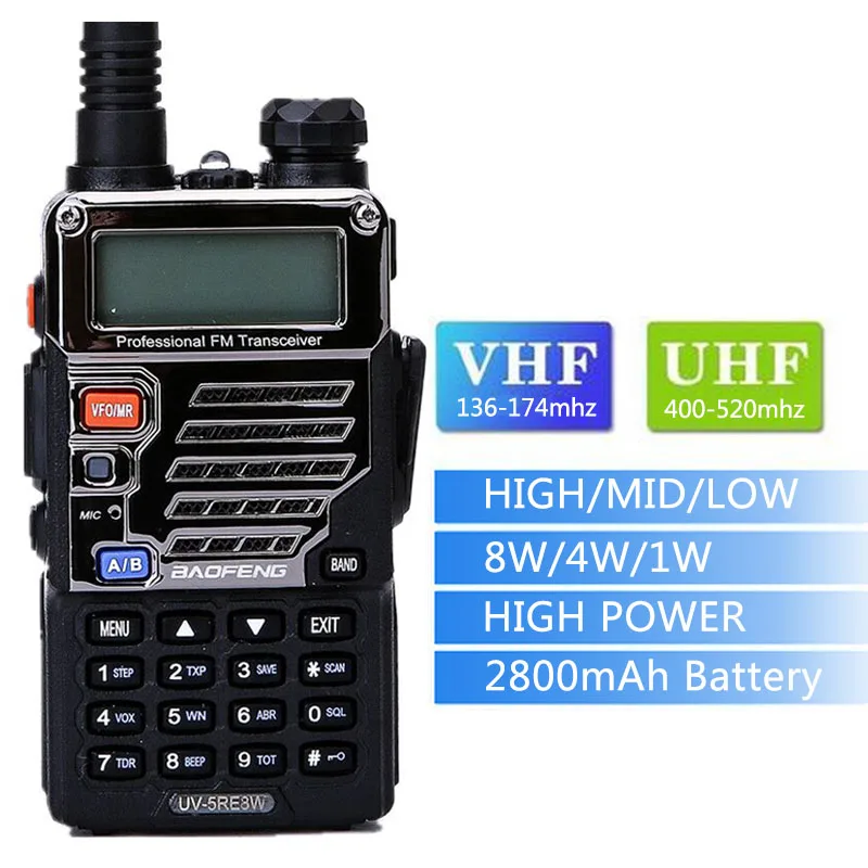 BaoFeng UV-5RE 8 Вт портативная рация 10 км с большим радиусом действия, высокая мощность, портативная батарея 1800 мАч cb HAM, обновленная портативная рация UV 5RE