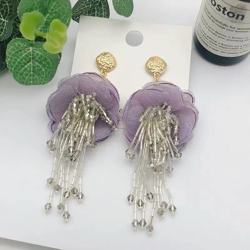 Новый корейский Лидер продаж большой цветок серьги Висячие романтические
