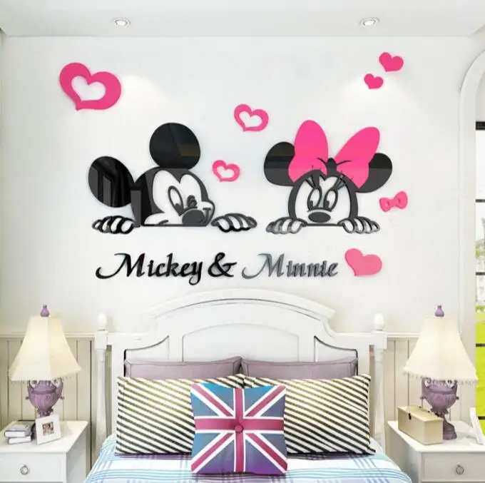 Новые 3D Мультяшные Микки и Минни Маус DIY настенные Зеркальные Стикеры DIY акриловые зеркальные настенные стикеры s Наклейка и фрески для украшения дома